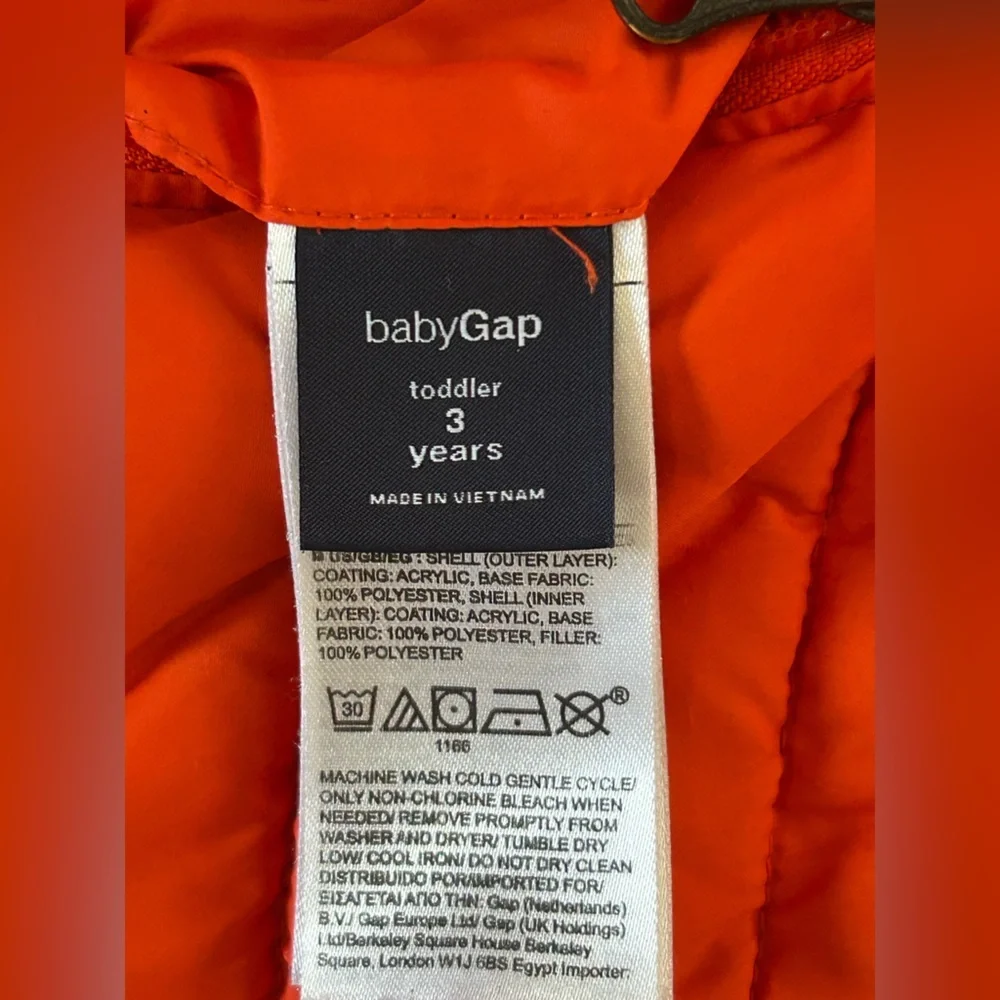 Baby Gap Reversible Orange Gray Puffer Jacket Hooded Winter Coat Toddler 3T